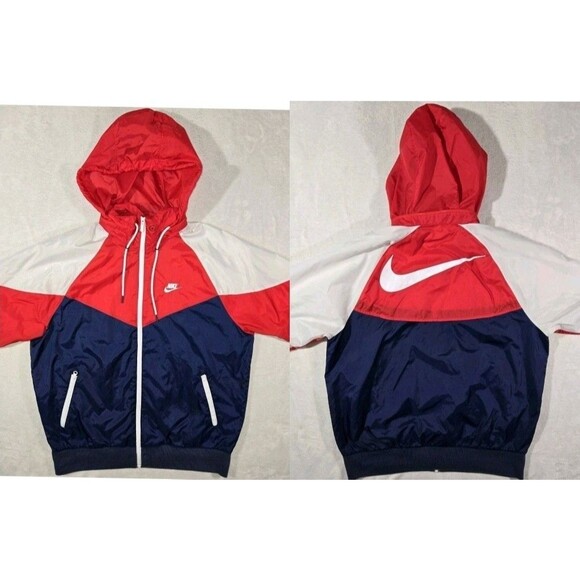 Nike Sportswear Windrunner Full Zip Hooded Jacket Mens Small Red White Blue - Picture 1 of 16